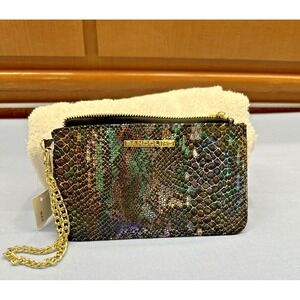 BANDOLINO Gold‎ Chain Link Wristlet Wallet Faux Python Skin Metallic Multi RDIF